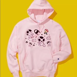 Champion x Super Mario Bros Toad Reverse Weave Pullover Hoodie Light Pink